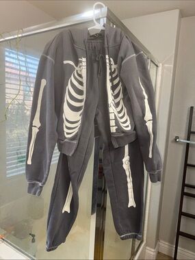 Forever 21 Gray Joggers with White Skeleton Leg Graphics